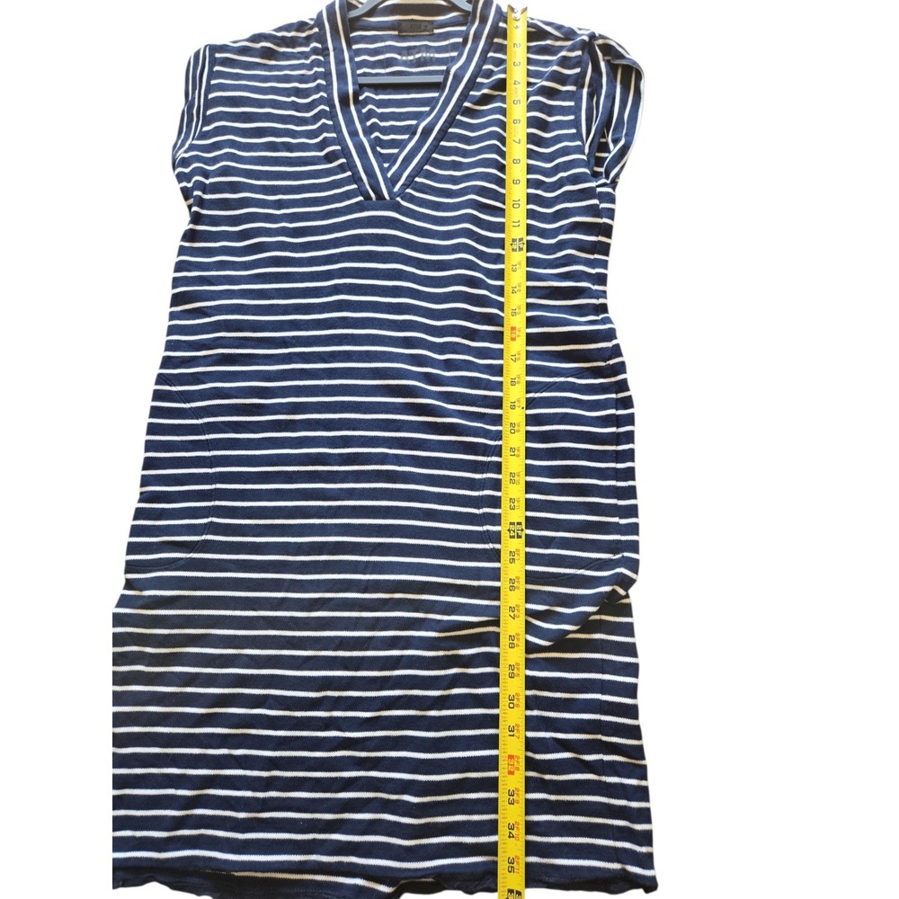 ATM Anthony Thomas Melillo Womens Navy Striped V-Neck Pima Cotton Shift Dress M - Picture 4 of 11